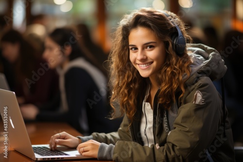College students studying together in a library - stock photography