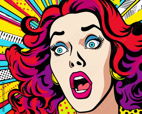 A woman with a surprised expression  inspired by pop art and comic book style