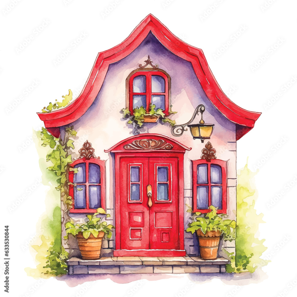 Fairy Tale house watercolor paint