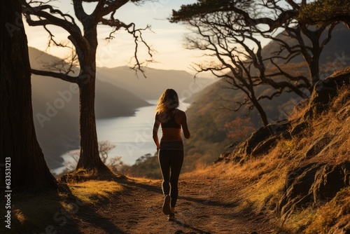 Jogger running through a scenic trail - stock photography