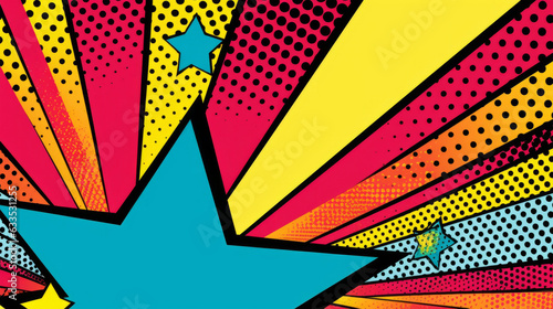 A vibrant pop art poster featuring a bold star design - Colorful 2D Comic Art