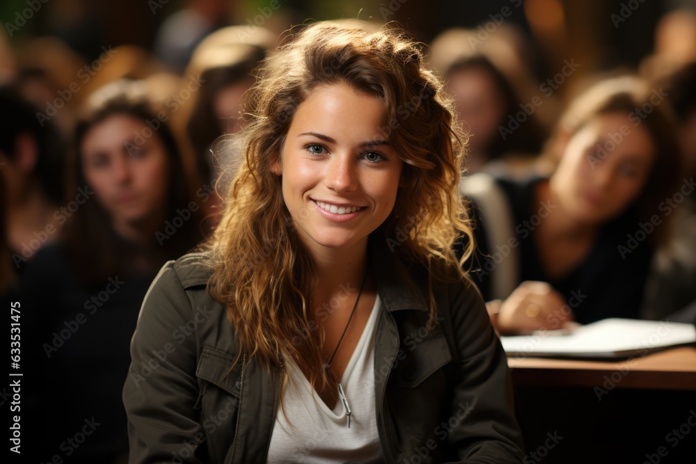 Student taking notes during a lecture - stock photography