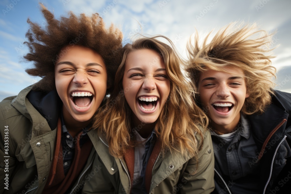 Teenagers laughing and having fun - stock photography