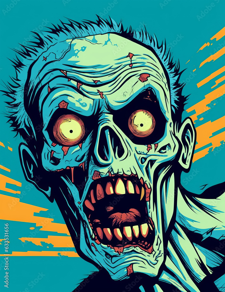 A spooky zombie poster with eerie glowing eyes