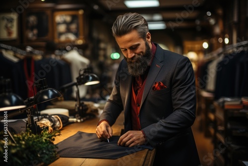 Tailor taking measurements for a suit - stock photography