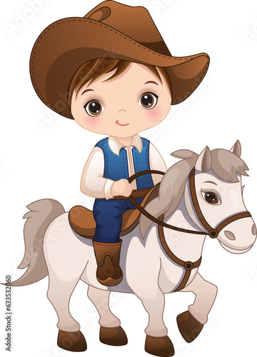 Vector Cute Cowboy Riding Horse