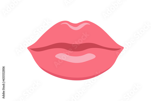 Pink lips isolated on white background. Design element in trendy style.