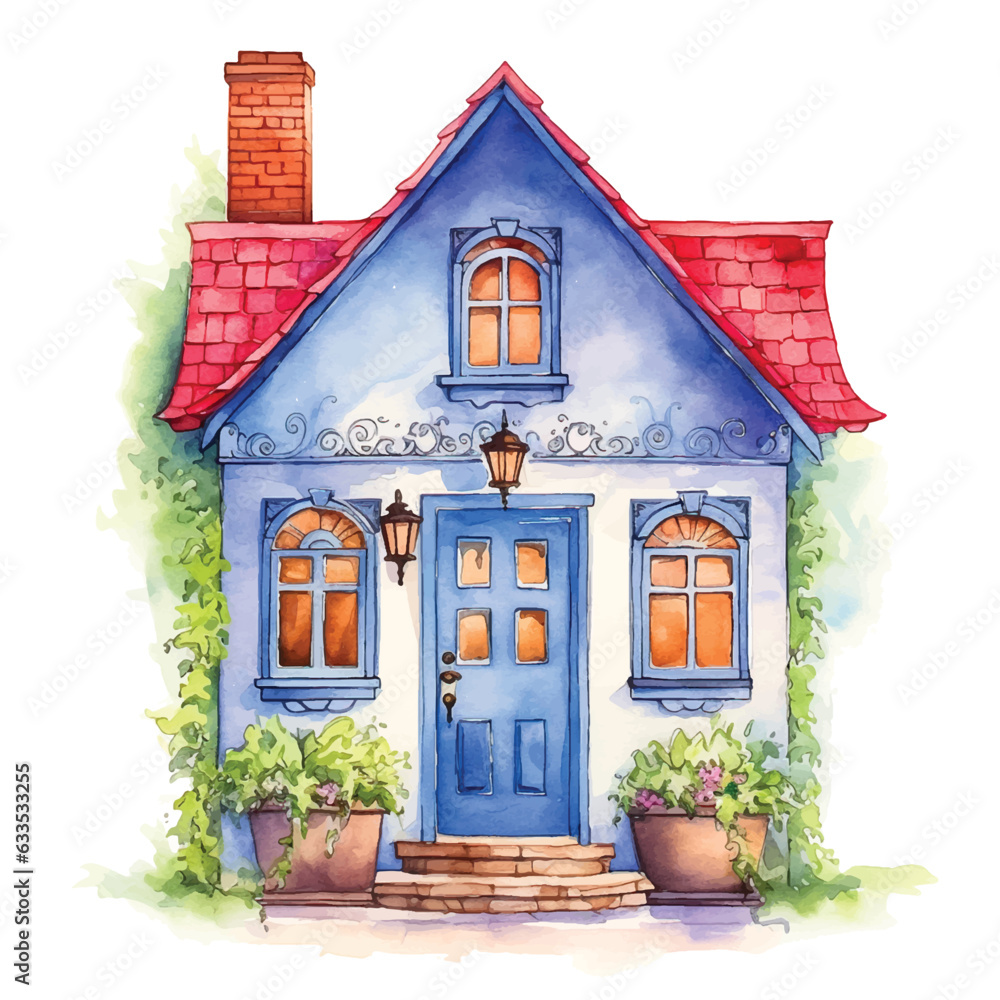 Fototapeta premium Fairy Tale house watercolor paint