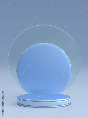 3D clean blue background with geometric round podium. Modern minimal graphic design. Clean background for promotion product. Vertical