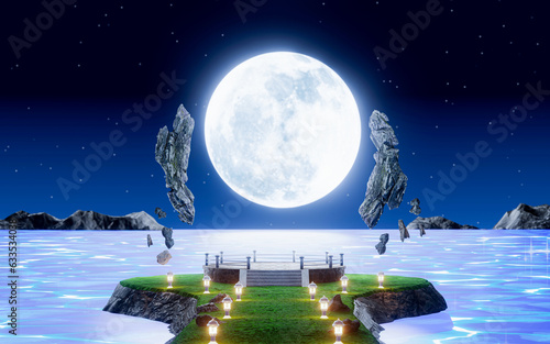 full moon Above the surface...