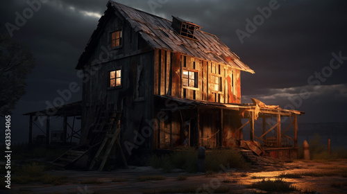 Dark stained rusty grunge building spooky abandoned ruined