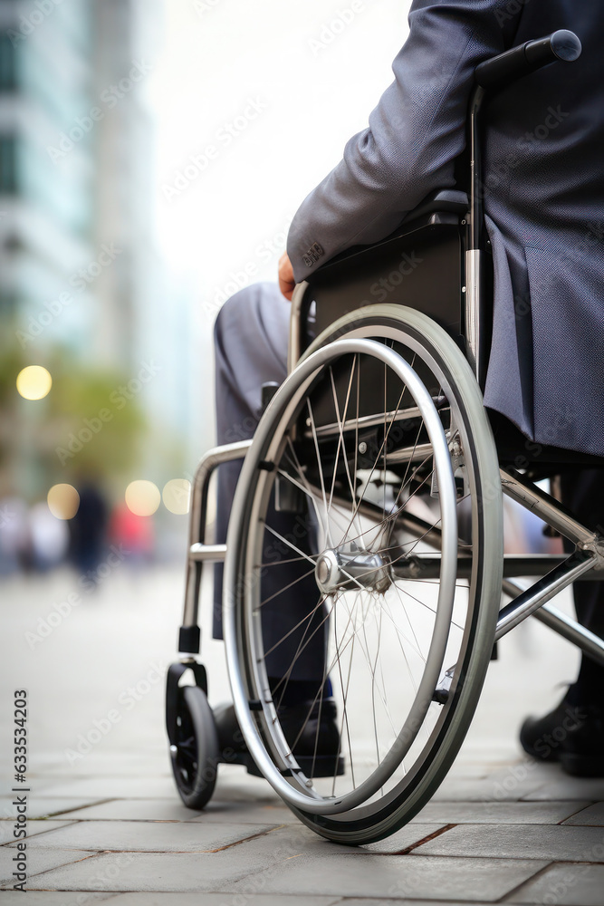 back view. a man is sitting in a wheelchair. support and assistance to a disabled person, a person with disabilities back view. a man is sitting in a wheelchair. support and assistance to a disabled person, a person with disabilities