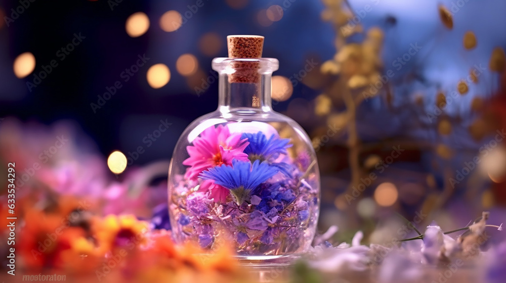 Fresh scent of purple flower in glass bottle colorful Fresh scent of purple flower in glass bottle colorful