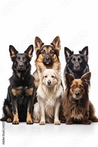 Group of purebred dogs isolated on white background. training, education and discipline. pet portrait.