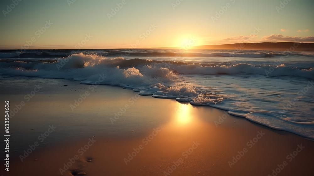 Beach waves sand sun colors one generative AI