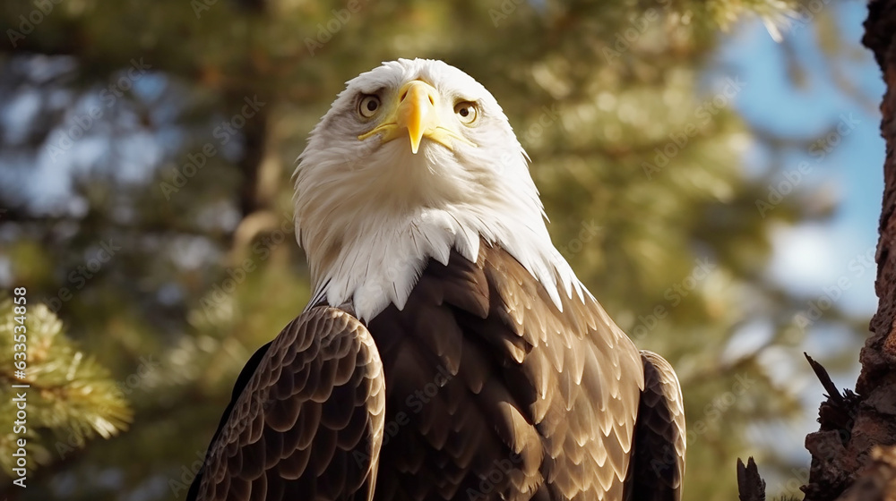 Obraz premium Majestic bald eagle perching staring with strength