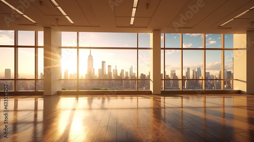 Modern office building features luxury skyline view background