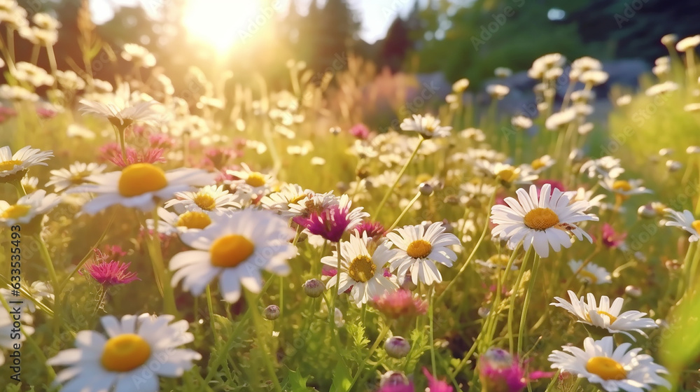 Nature beauty in colors meadow daisy blossoms background