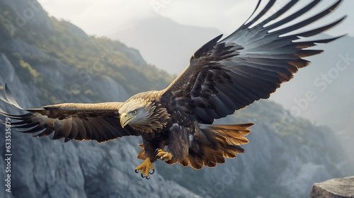 Spread wings majestic bird of prey soars background © Chiranjit