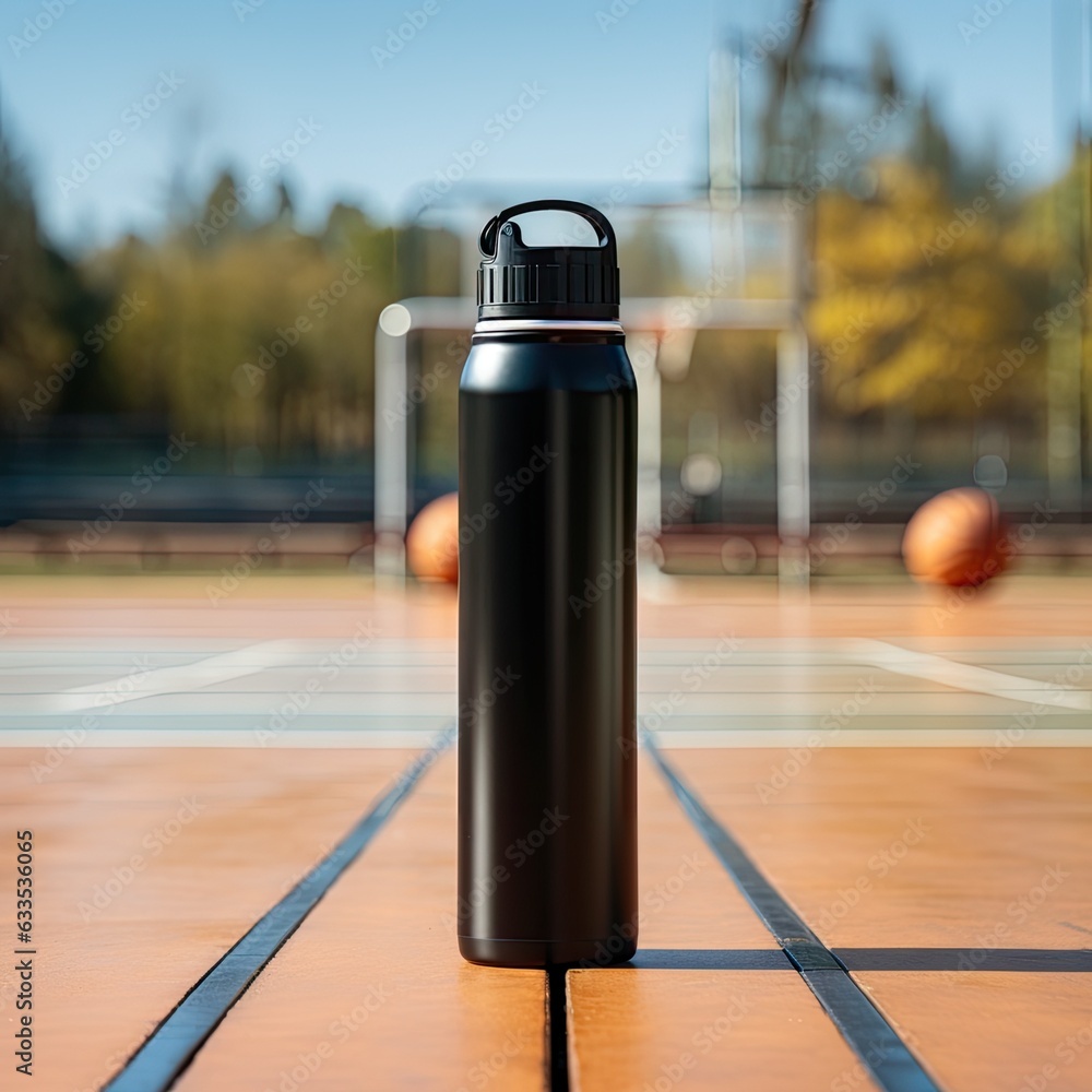 standing aluminum water bottle with a black cap mockup standing aluminum water bottle with a black cap mockup