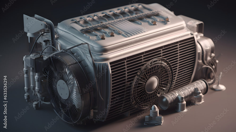 car air conditioning AC compressor AC condenser AC evapor generative AI - obrazy, fototapety, plakaty 