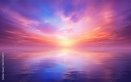 Cielo reflejado en el mar de colores rosas, azules y anaranjados de atardecer. Ilustracion de Ia generativa