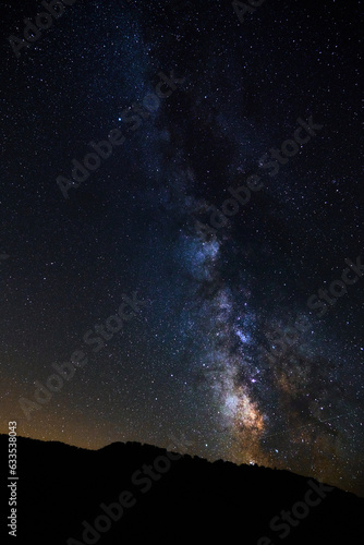 Landscape with the Milky Way and stars over the trees of a hill in the moutains © Sylvain