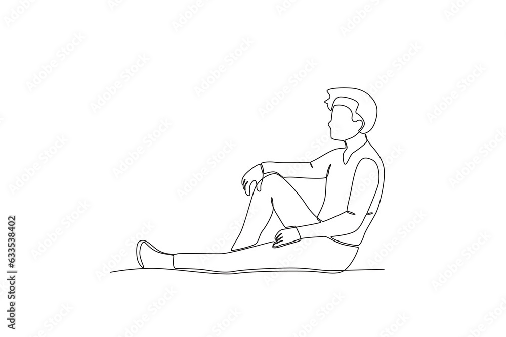 A man sits depressed. World mental health day one-line drawing A man sits depressed. World mental health day one-line drawing