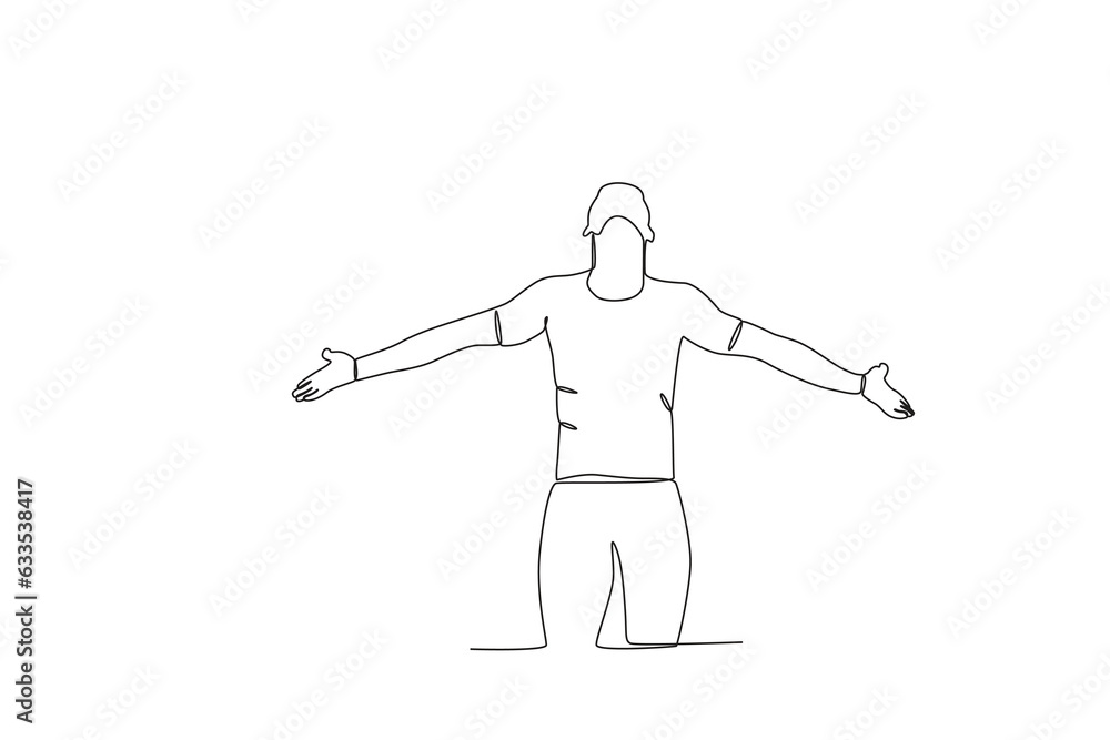 A man is happy with his mental health. World mental health day one-line drawing A man is happy with his mental health. World mental health day one-line drawing