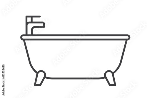 black outline bathtub icon- vector illustration