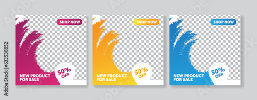 Set of minimal square banner template. Suitable for social media post and web internet ads. Vector illustration with photo college