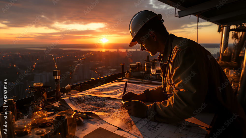 Golden Hue Over Construction: Architect Meets Foreman - Generative Art Golden Hue Over Construction: Architect Meets Foreman - Generative Art