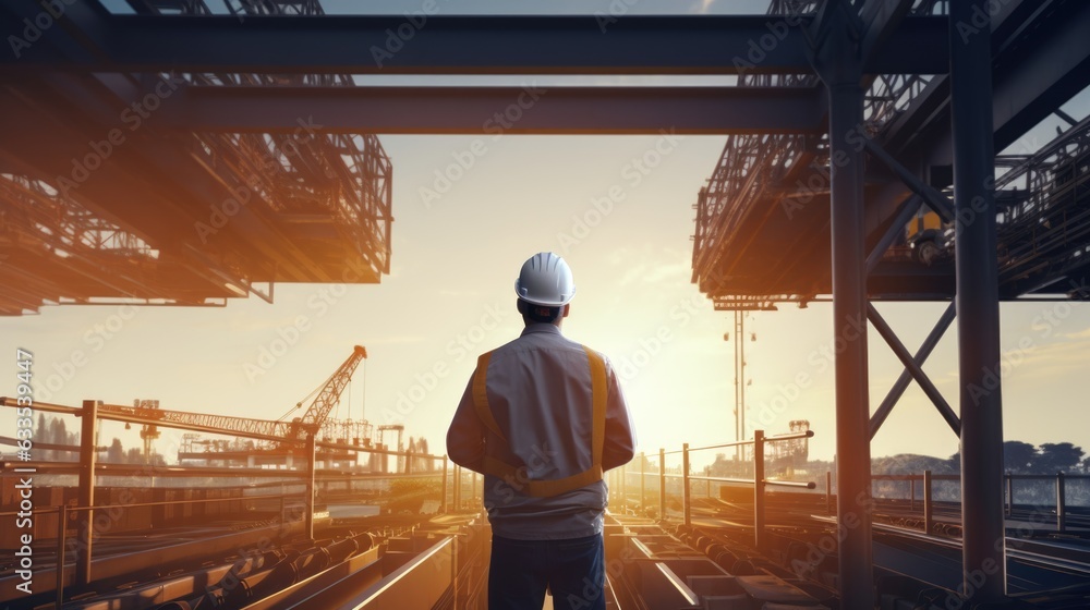 Civil engineer is working at construction site. Civil engineer is working at construction site.