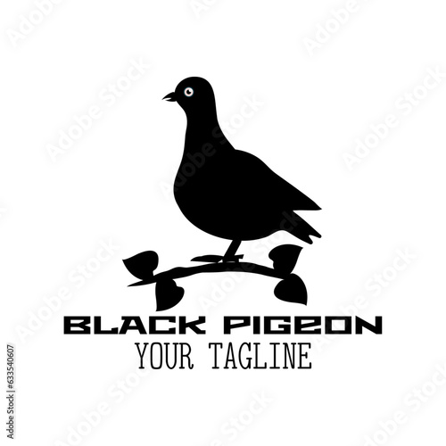 Black pigeon on a branch logo with text on white background