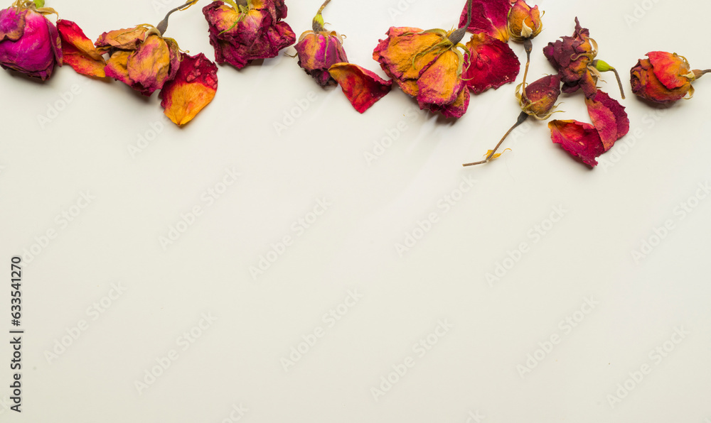 Autumn background with dry rose petals for the background of the ...