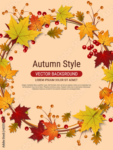 Autumn style flyer vector template. Design for invitation card  promo poster  discount coupon  voucher  sale banner  booklet  brochure cover