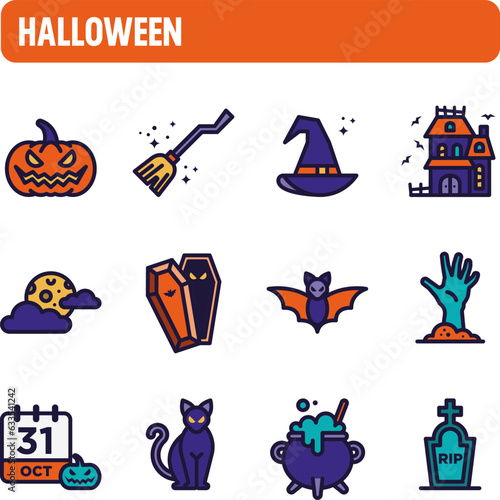 Halloween night icon. Vector set of All Hallows' Evening. Color icon design. 31 October