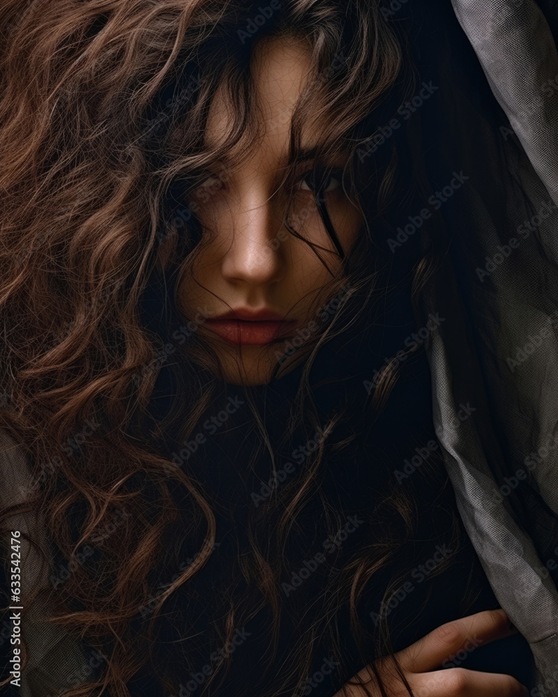 A woman bent forward weeping uncontrollably her face shrouded in a curtain of hair and her body curled protectively around herself. A woman bent forward weeping uncontrollably her face shrouded in a curtain of hair and her body curled protectively around herself.