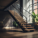 escalier de type industriel dans un loft - IA Generative