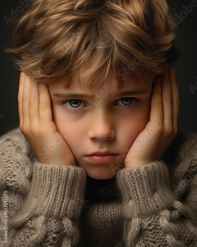 A young boy with his hands cupped around his ears in a listening pose his eyebrows knitted in concentration.