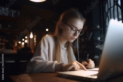 University-aged female student applying for personal college loan; emphasizing college application, banking process.