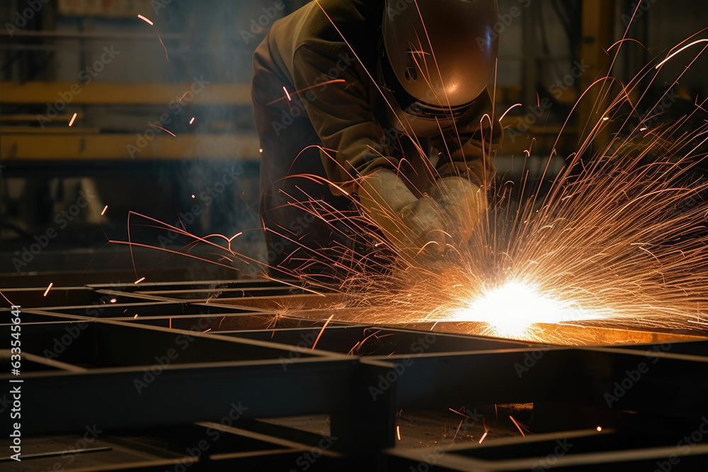 Macro shot of enclosures with sparks flying during a welding process in a metal fabrication factory Macro shot of enclosures with sparks flying during a welding process in a metal fabrication factory