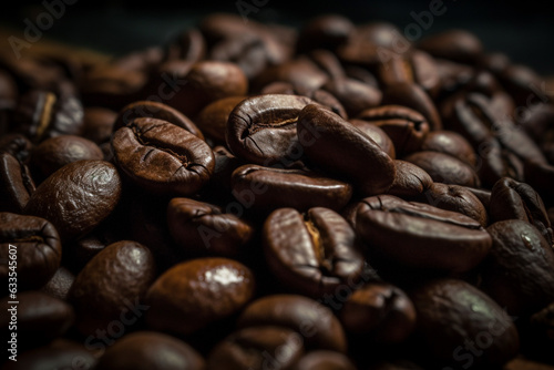 Close-up view of dark roasted coffee bean