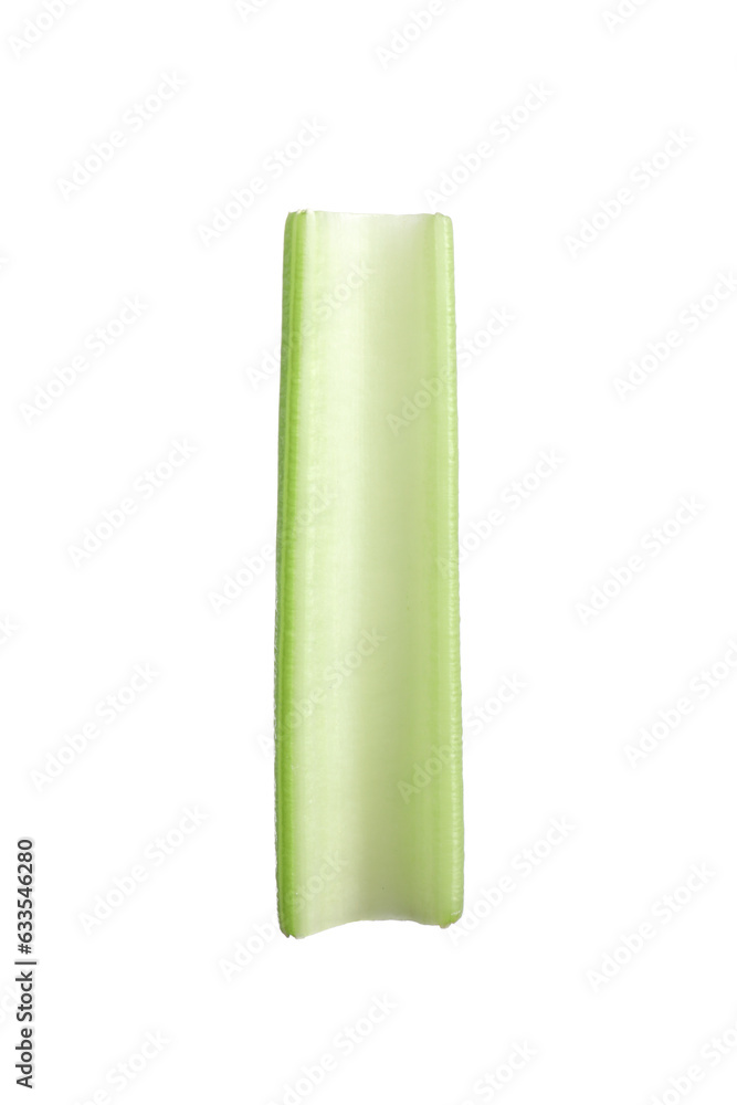 One slice of fresh celery stalk isolated on white One slice of fresh celery stalk isolated on white