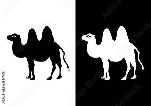 Black and white camels on a black and white background