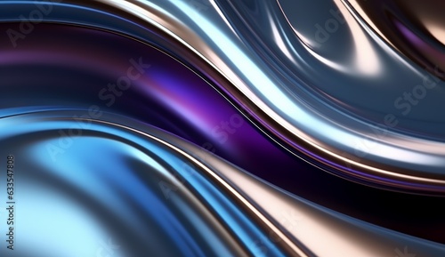 An Illustration Of 3D Chrome Waves Background. Created With Generative AI technology
