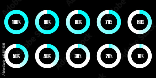Set of circular progress bar icons. Timer icon. Good for download display. Flat element indicator. Vector illustration. Stock image.