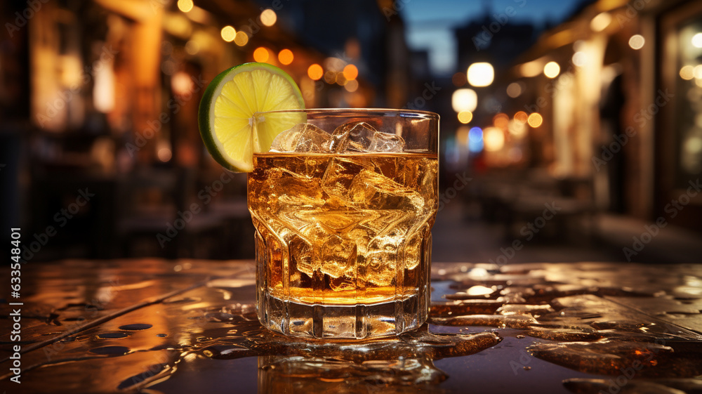 glass of whiskey on bar