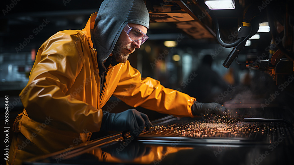 professional mechanic working on car in garage. professional mechanic working on car in garage.