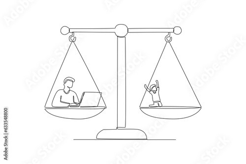 One continuous line drawing of work life balance concept. Doodle vector illustration in simple linear style. 